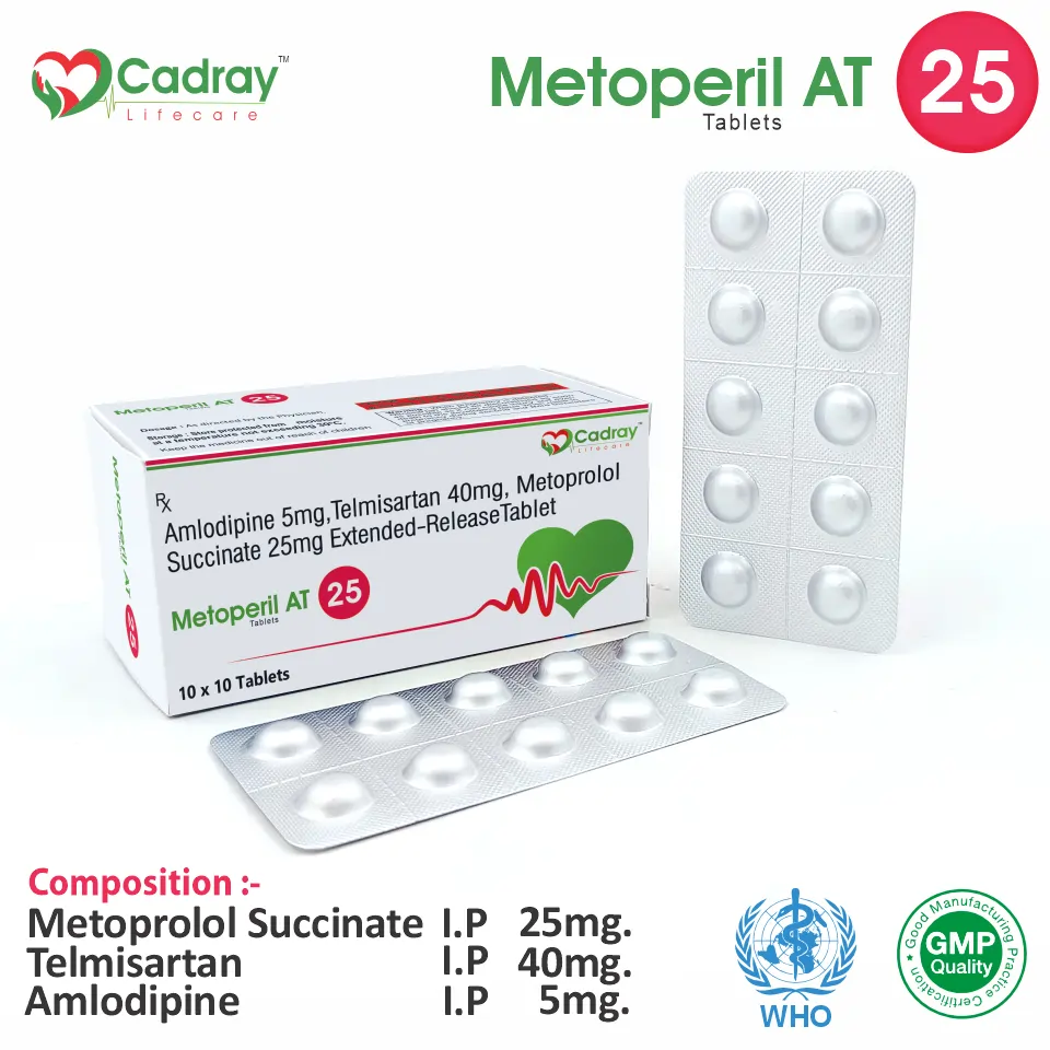 Metoprolol 25mg + Amlodipine 5mg + Telmisartan 40mg Tablet from Top Pharma Company in India